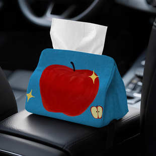 手绘苹果绑带纸巾盒车载款 汽车扶手箱专用 中控台纸巾收纳盒A67