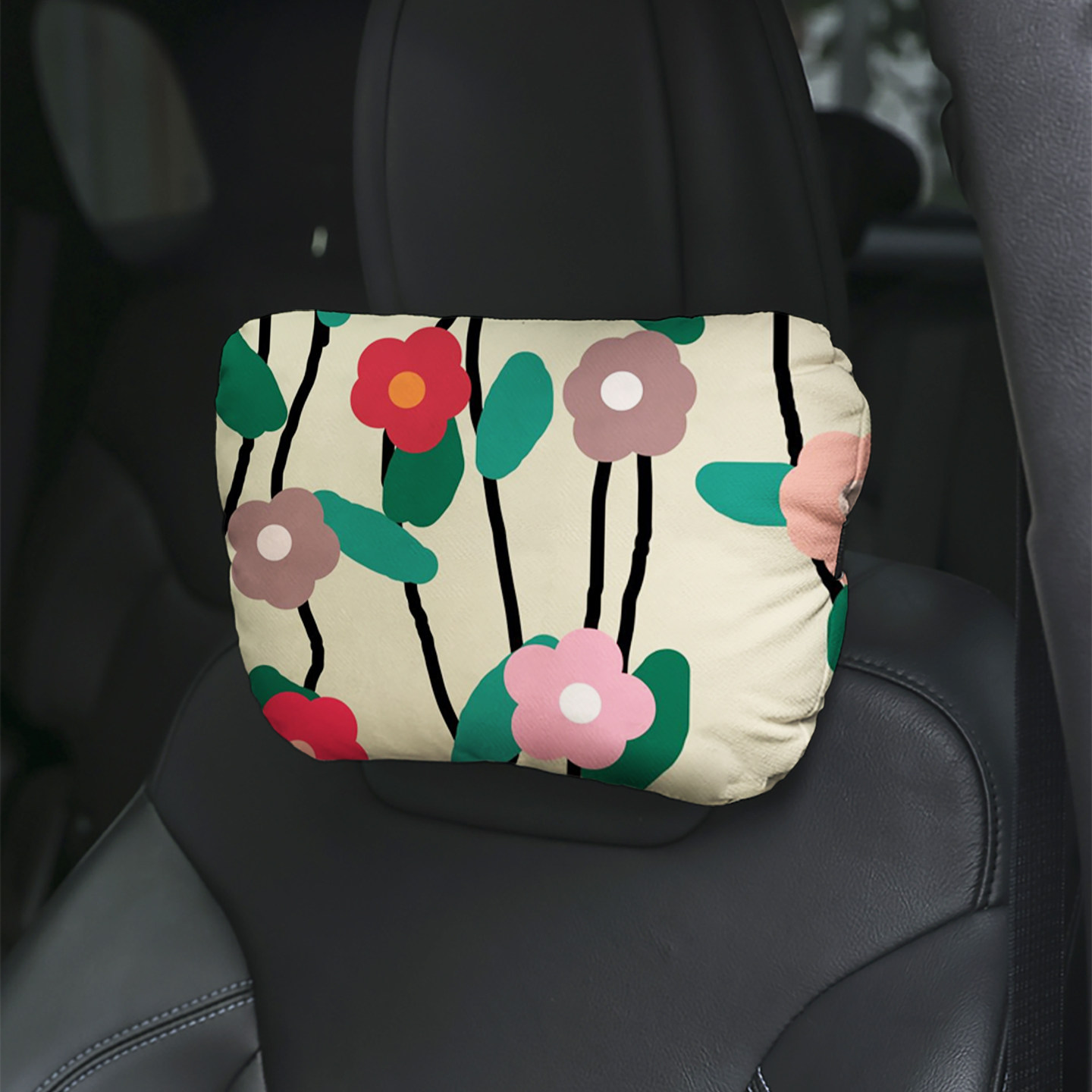 彩花缠枝文艺车载座椅头枕 汽车专用护颈款 车用舒适车载枕头A66