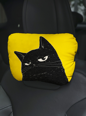 黄色背景的猫咪 汽车头枕护颈枕车载舒适睡觉专用长途驾驶颈椎A21