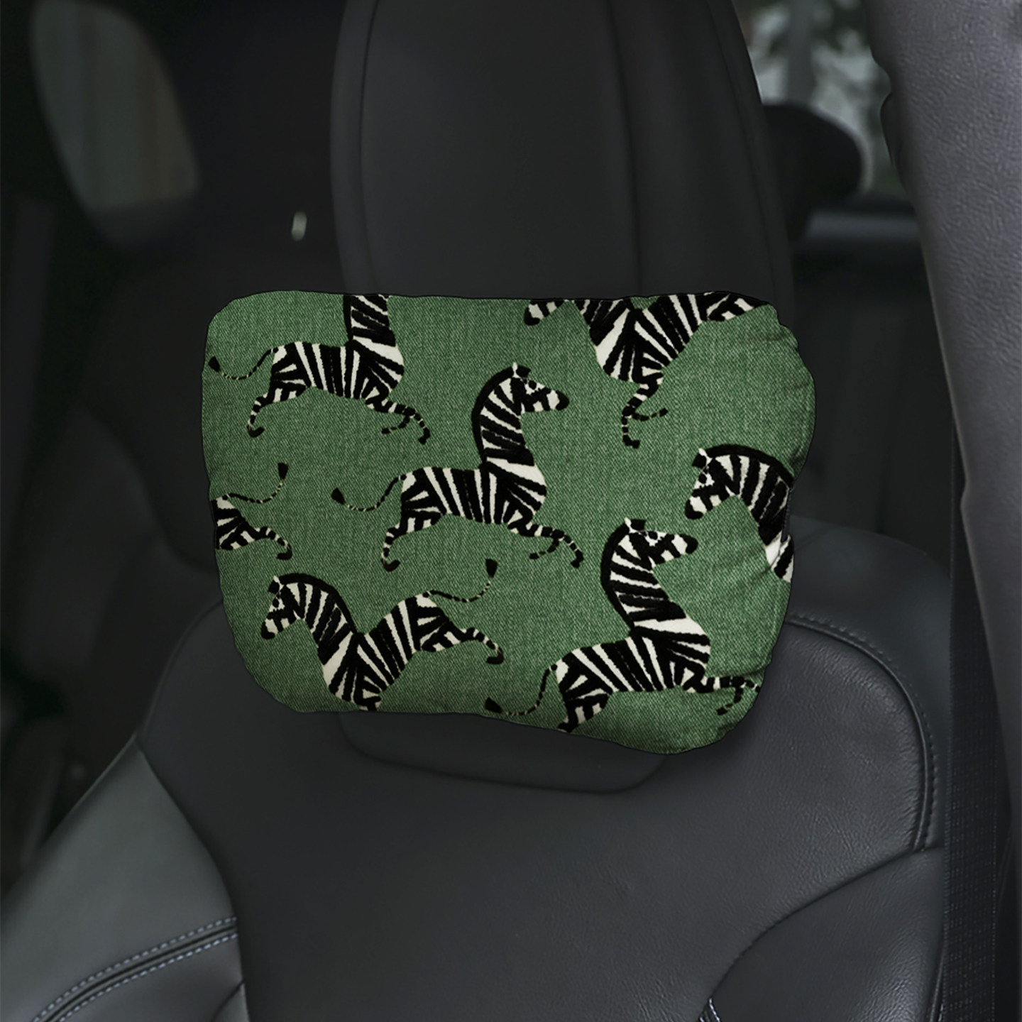 绿底斑马纹原创车载头枕护颈枕 汽车座椅专用车内护颈靠枕定制A89