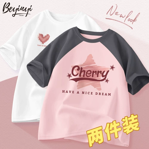 Хлопковая летняя футболка с коротким рукавом, в западном стиле, подходит для подростков, 2024 года