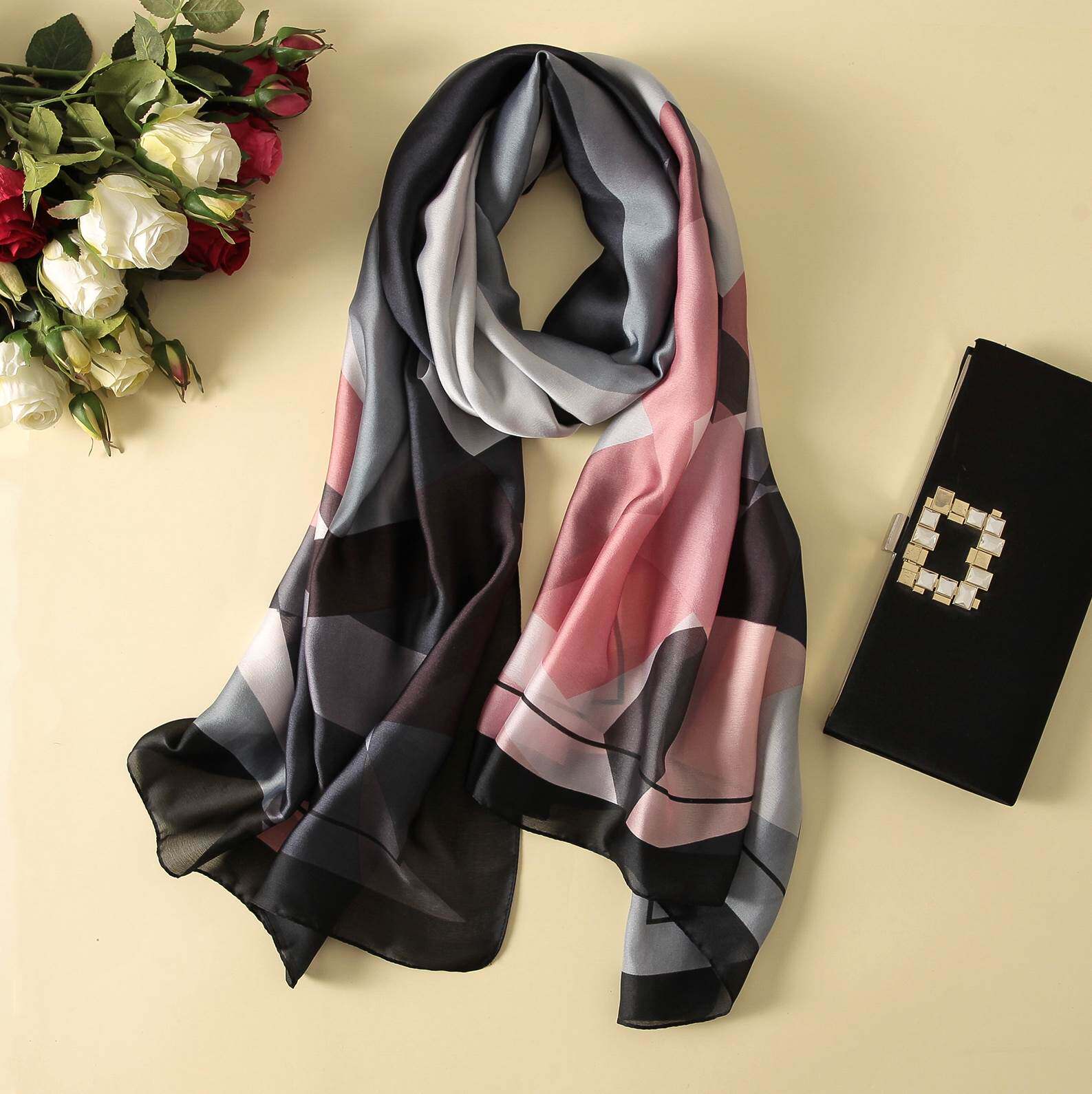 春夏秋新款韩版花卉素雅高档仿真丝围巾女装饰披肩防晒沙滩巾l24