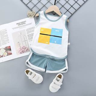 2021夏季新款儿童背心套装男童运动纯棉女童休闲时尚套装韩版童装