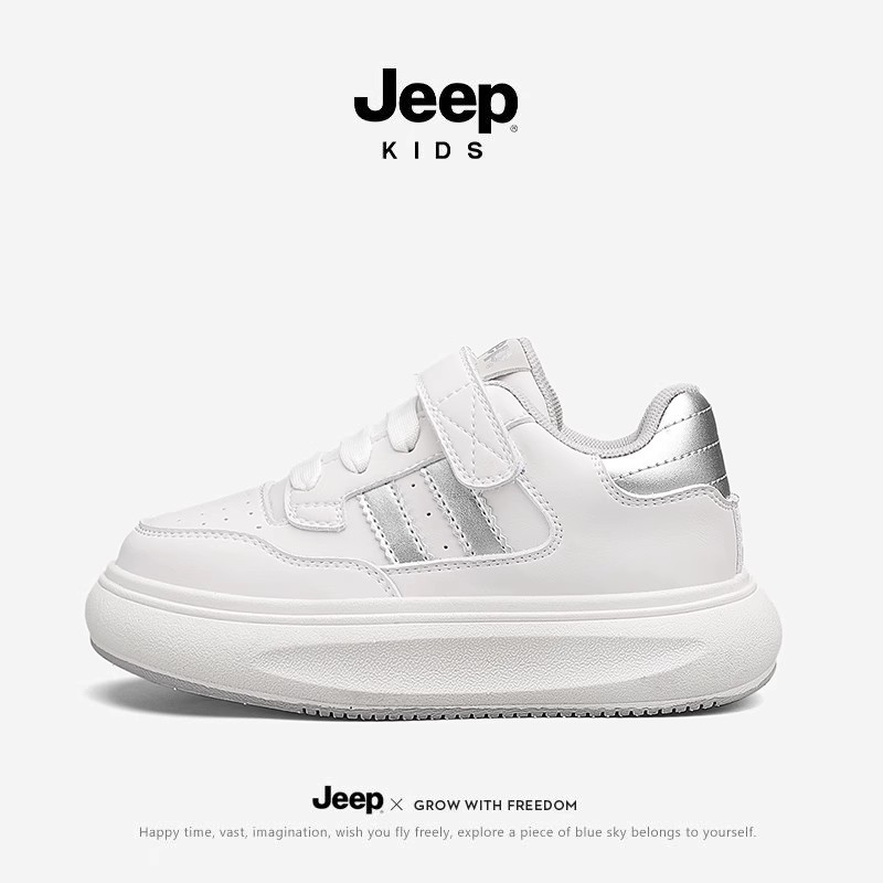 jeep儿童小白鞋女童男童2025春季新款鞋子软底运动鞋板鞋白色春秋