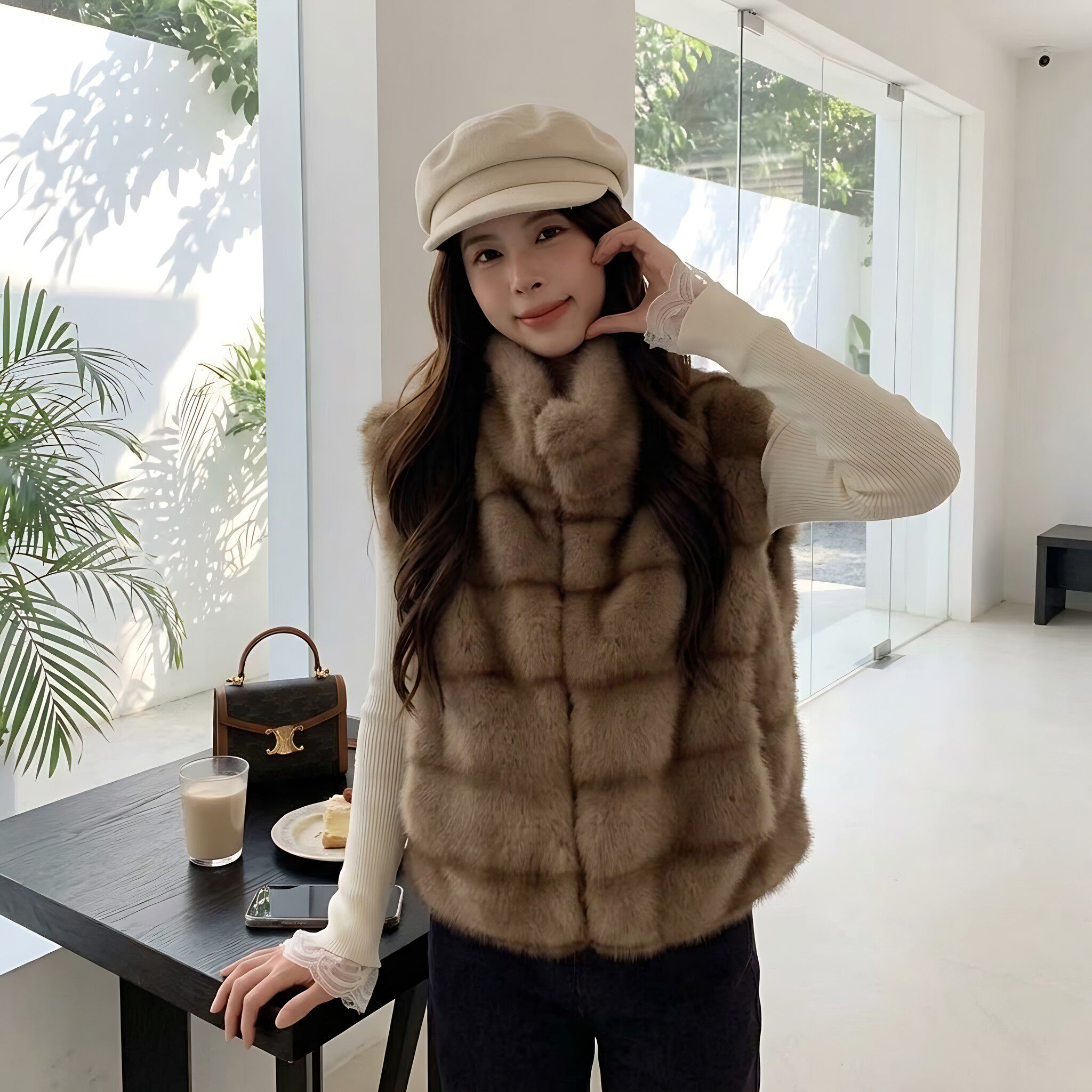 轻奢小众环保水貂毛立领马甲女