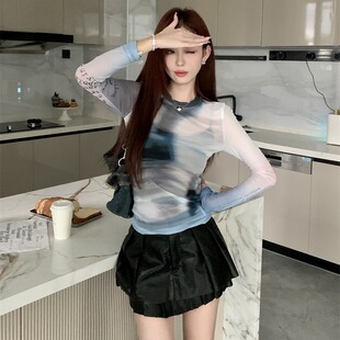 薄款长袖网纱时尚洋气防晒夏季新款修身辣妹显瘦设计感T恤上衣女