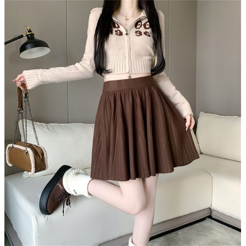 针织伞裙半身裙高腰秋冬女a字短款大摆小个子大码垂坠感遮胯短裙