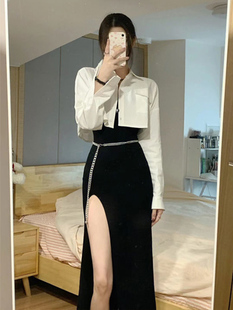 2026春秋新款法式小众高级感背带辣妹连衣裙小香风短款外套套装女