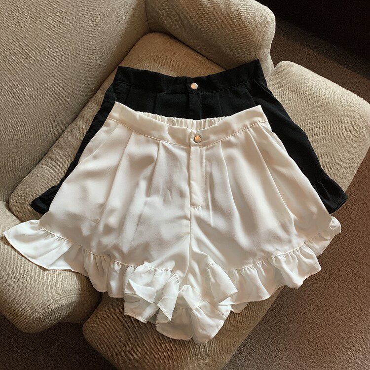 2-300斤胖mm荷叶边短裤女夏设计感小众高腰显瘦百搭阔腿运动裤ins