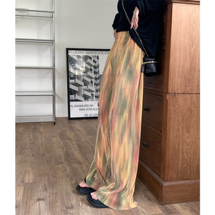 慵懒风新款休闲扎染冰丝直筒长裤女夏薄款韩版宽松高腰阔腿裤