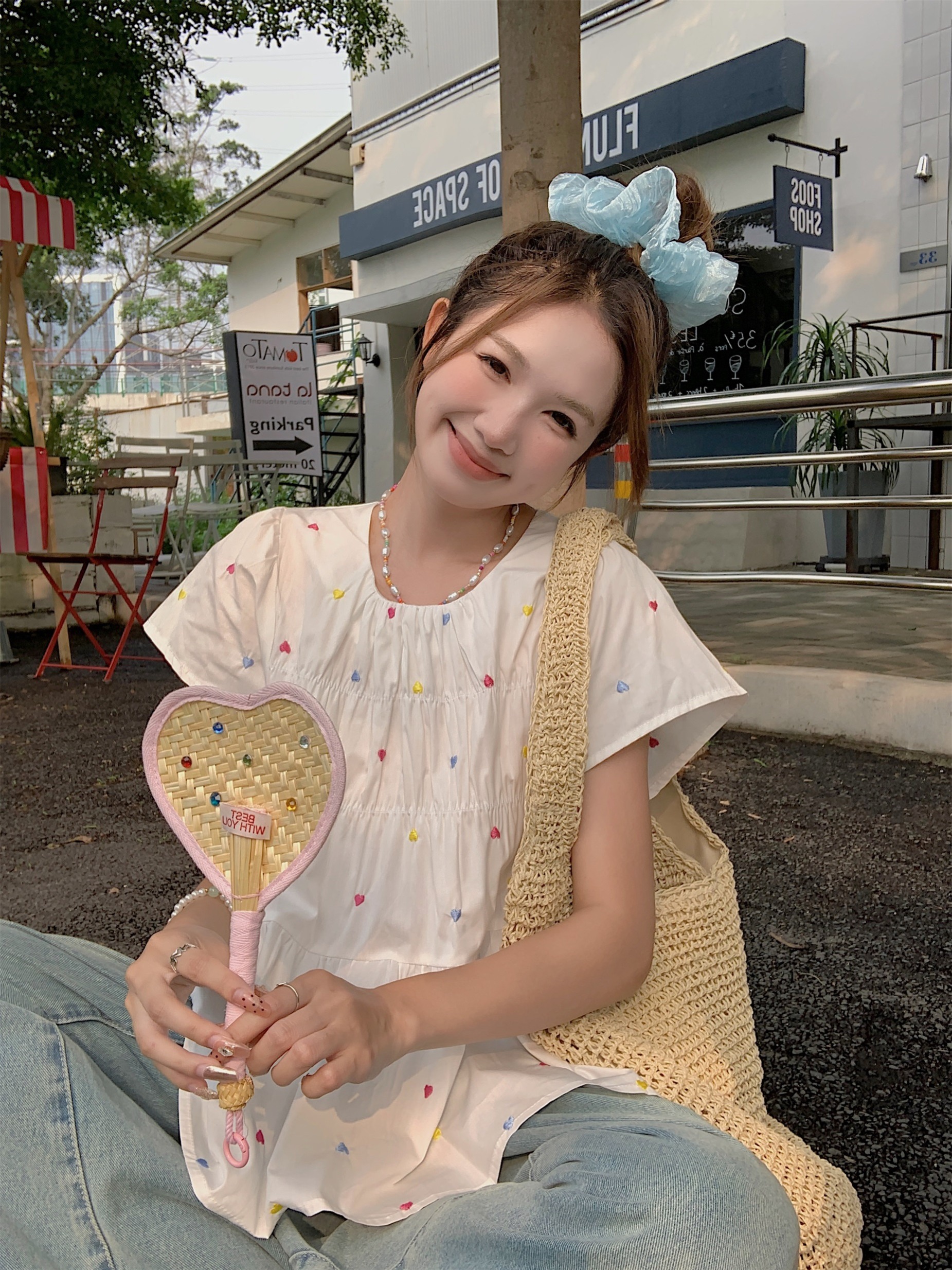 韩系时尚甜美减龄短袖T恤女夏季新款别致小众气质设计感短款上衣