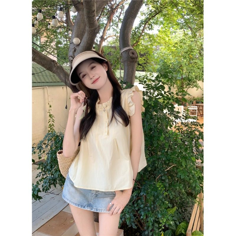 小清新甜美飞飞袖衬衫女夏季2026新款韩版宽松洋气减龄娃娃衫上衣