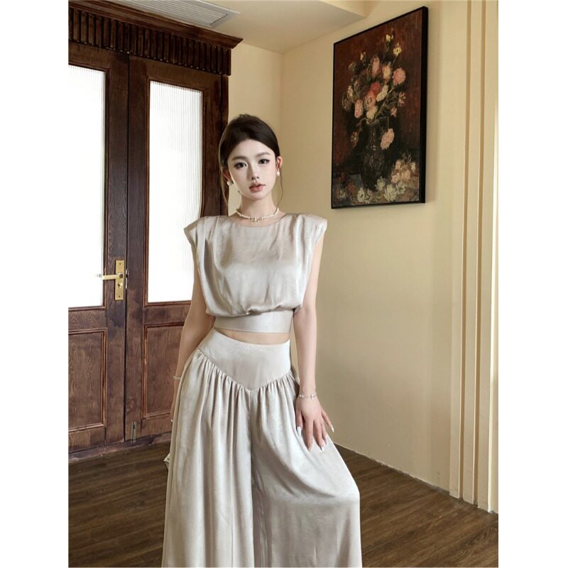 套装女2026夏季新款轻熟风气质收腰无袖衬衣高腰休闲垂感阔腿长裤