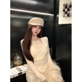 女内搭纯欲挂脖上衣法式 重工镶钻假两件打底衫 高级感 新款 秋冬季