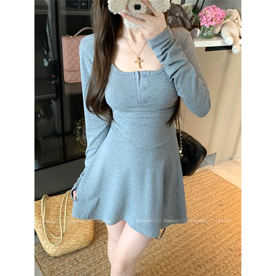 纯欲辣妹灰色连衣裙女早春季新款