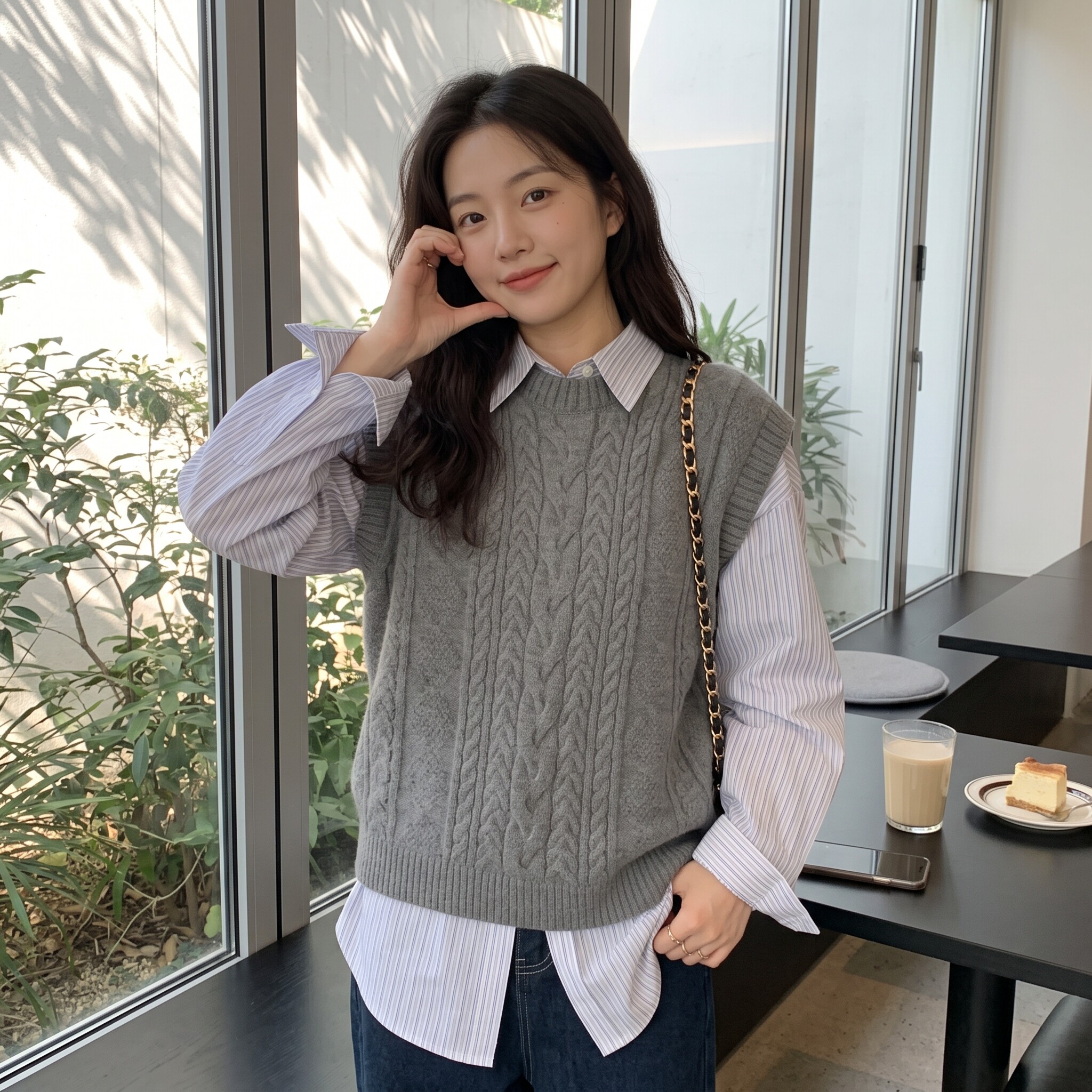 圆领麻花针织马甲女春日系慵懒