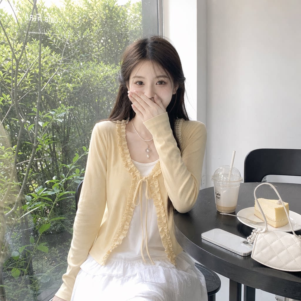 秋冬韩版甜美木耳边假两件上衣
