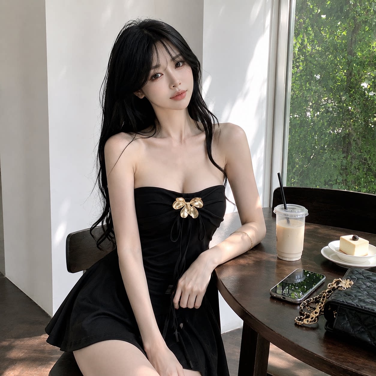 复古纯欲挂脖抹胸显瘦连衣裙