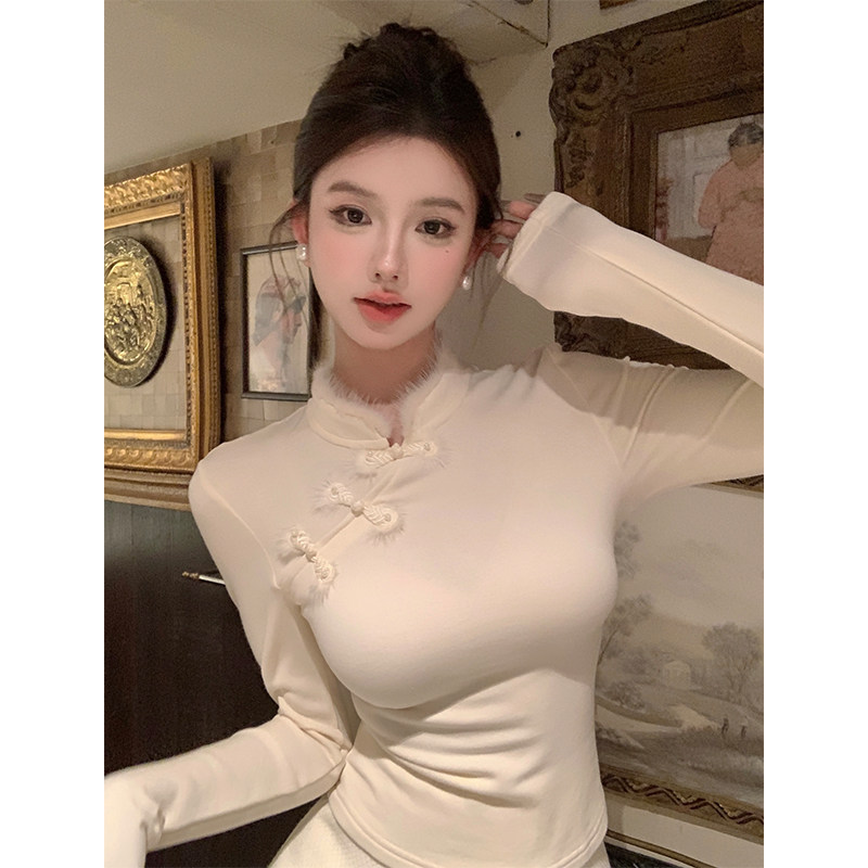 新中式内搭旗袍盘扣打底衫女装春秋季独特国风小衫超好看内搭上衣