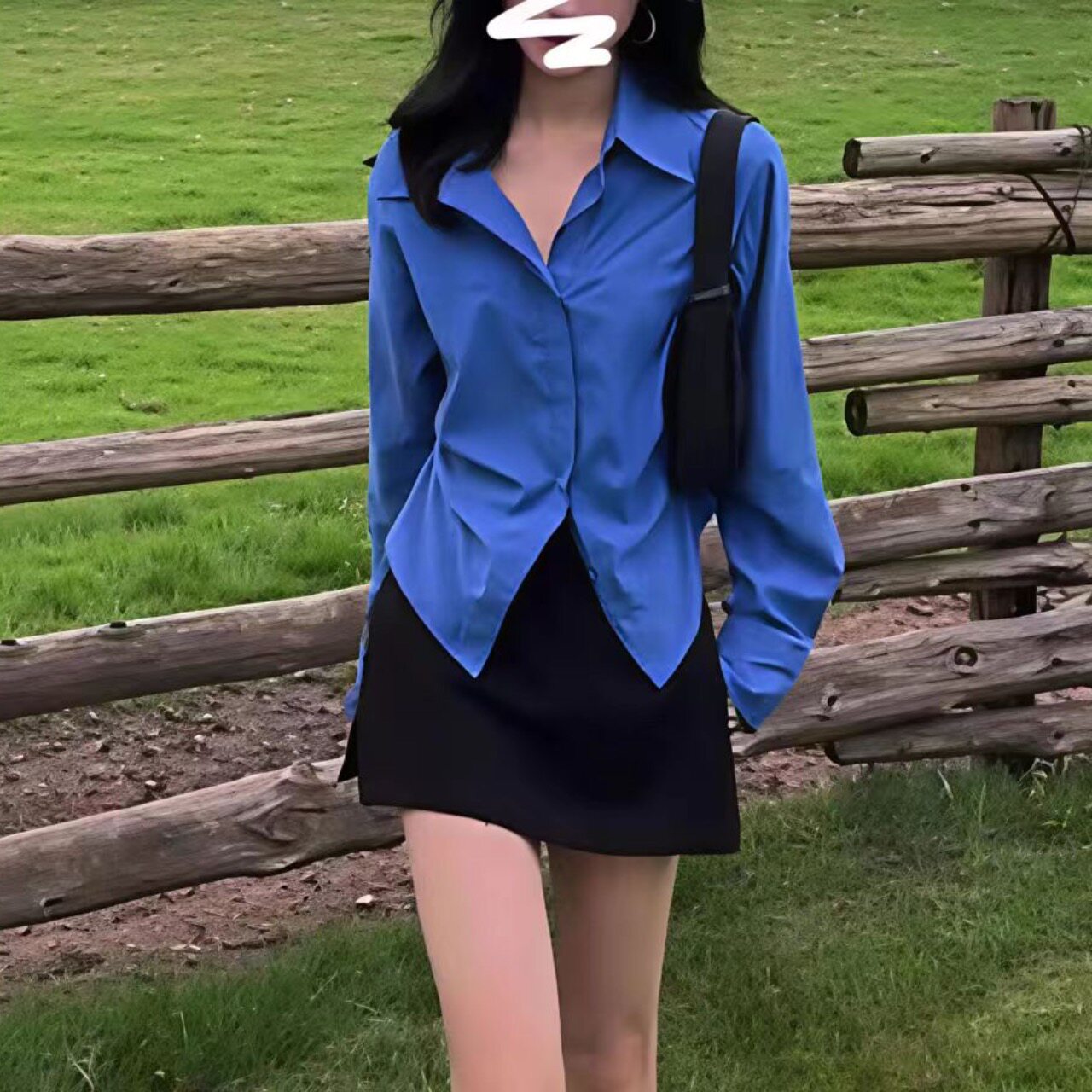 克莱因蓝色衬衫女早春秋季2026新款修身叠穿内搭收腰上衣长袖衬衣