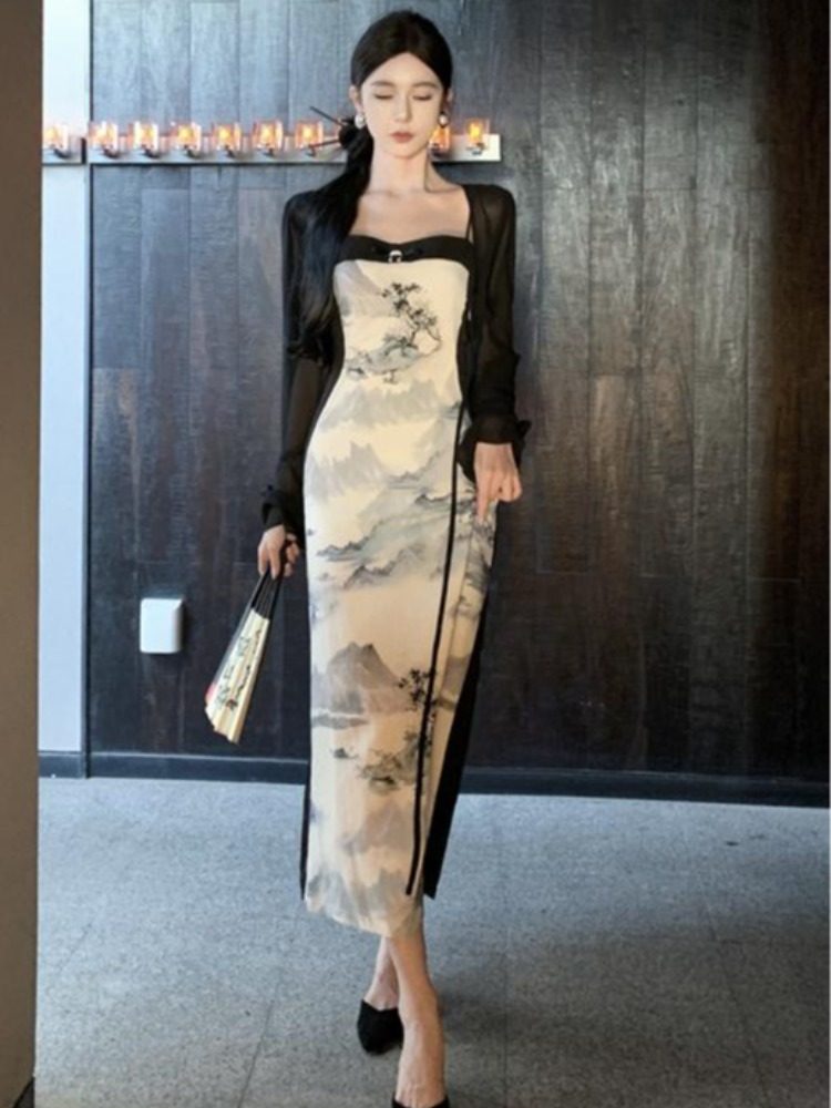 国风汉服2026新中式设计吊带裙女夏季气质优雅显瘦气质长款连衣裙