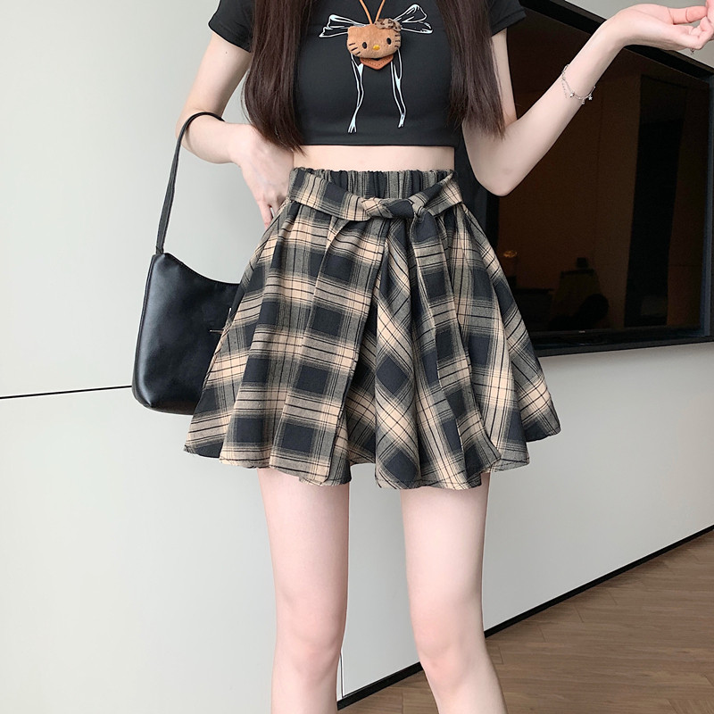 不规则复古格子半身裙女夏季百搭显瘦防走光美式辣妹a字百褶短裙