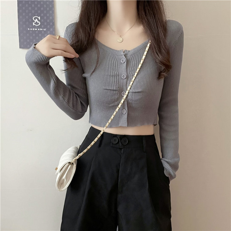 长袖t恤早秋新款女装2026修身显瘦高腰ins短款露脐上衣设计感小众