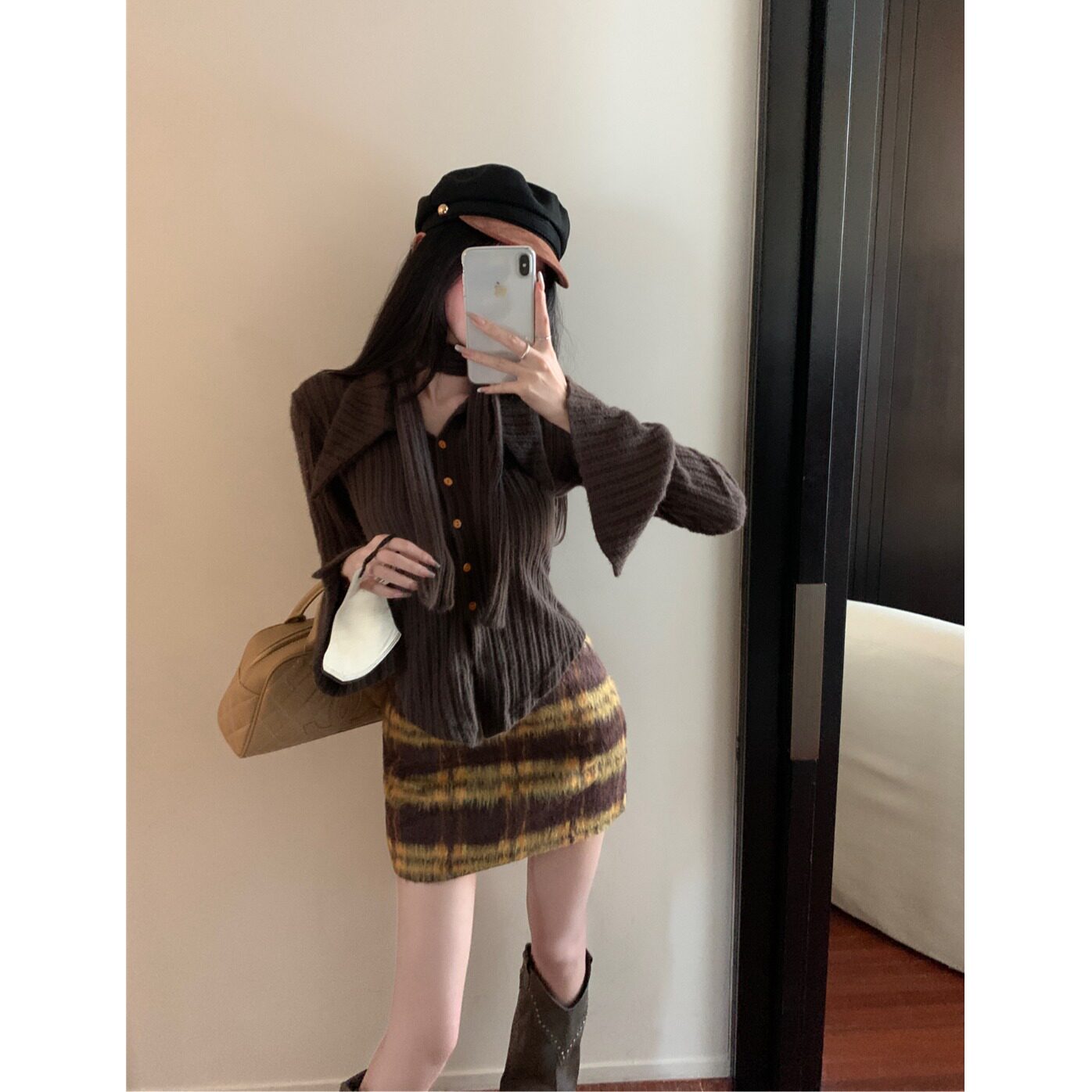 套装女2026秋冬新款纯欲辣妹复古收腰针织长袖上衣高腰显瘦半身裙