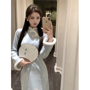 新中式旗袍改良年轻款少女日常可穿秋冬季民国风小个子连衣裙
