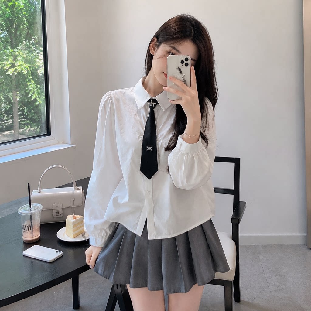 JK学院风白色长袖衬衫女秋新款