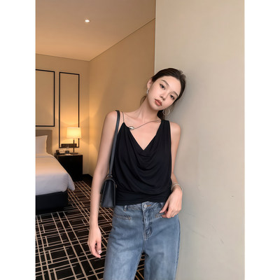 夏季纯欲辣妹荡领修身短款吊带