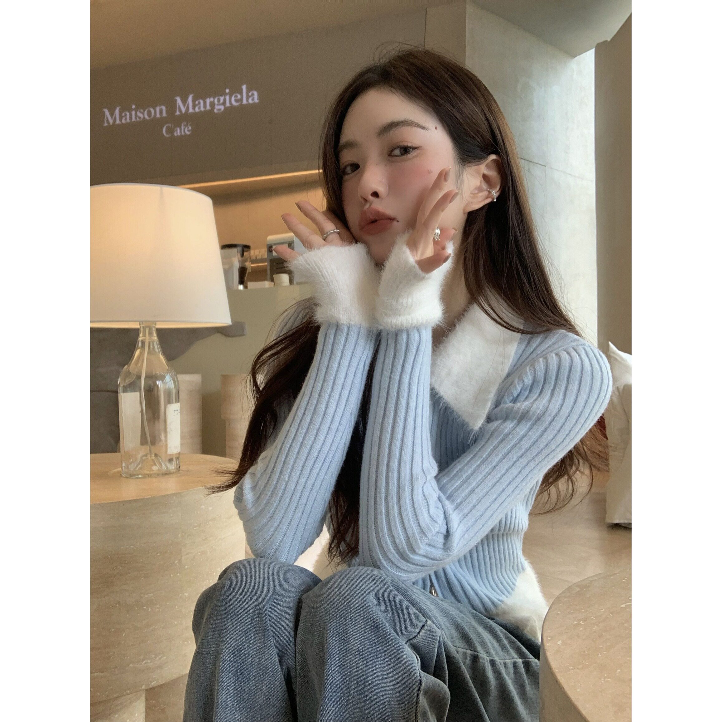 粉色上衣针织衫女秋冬纯欲甜辣