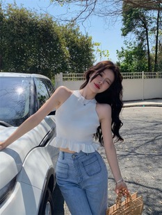 纯欲风心机内搭背心女夏季新款百搭打底衫性感木耳边显瘦针织上衣