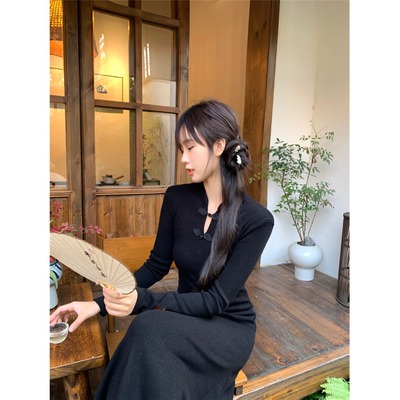 新中式日常修身旗袍长款连衣裙