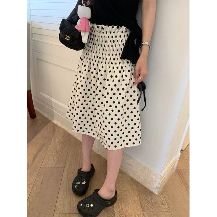 波点半身裙女夏季新款2026宽松直筒显瘦独特漂亮中长裙褶皱a字裙
