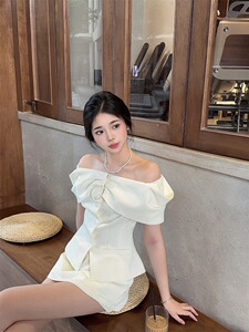 小香风套装女一字肩立体花衬衫2024韩版夏季高腰休闲短裤子两件套