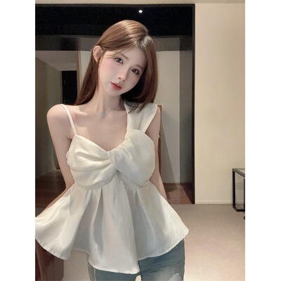 扭结设计感不规则吊带背心女装夏季辣妹小众褶皱短款上衣别致小衫