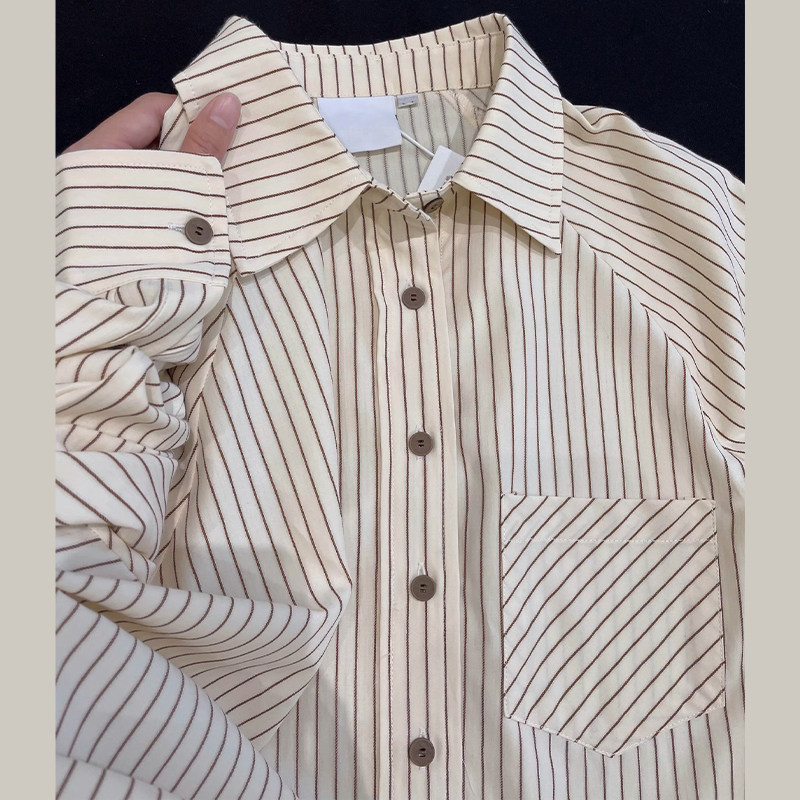 薄款条纹衬衫女春夏季设计感小众内搭打底衬衣小个子法式长袖上衣
