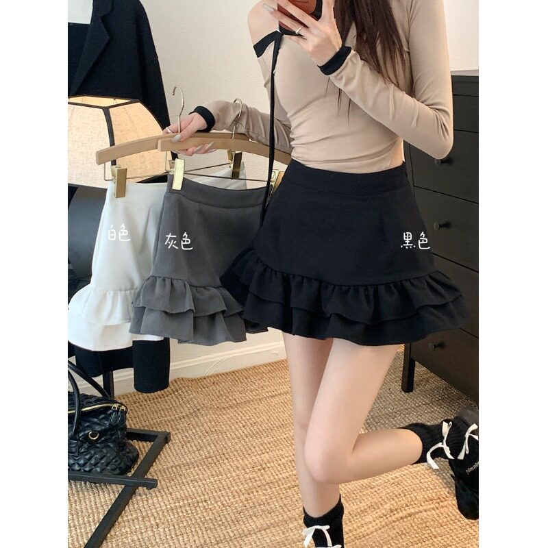 黑色休闲短裤裙女春夏2026新款时尚显瘦辣妹荷叶边A字裙半身裙裤