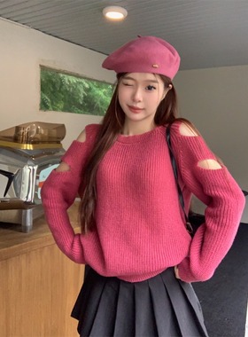 纯色秋季针织毛衣女套头露肩时尚洋气减龄高级感chic甜辣长袖上衣
