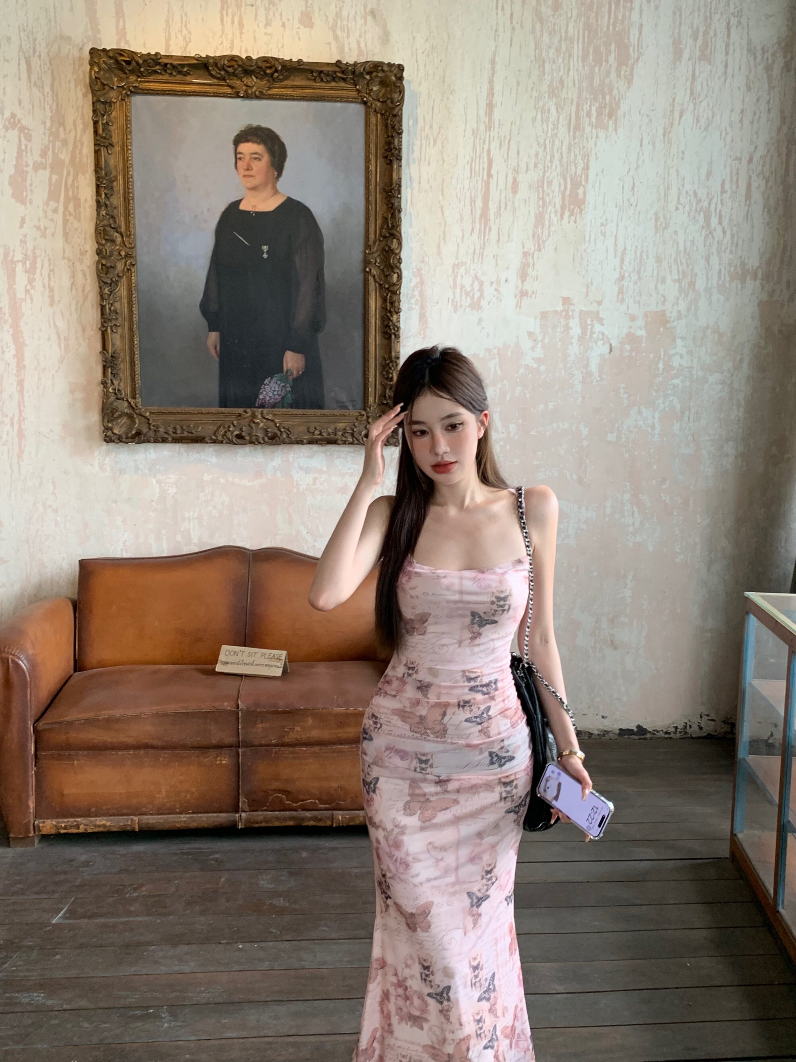 2026春夏季新款蝴蝶网纱连衣裙印花荡领吊带上衣女短款中长款裙子
