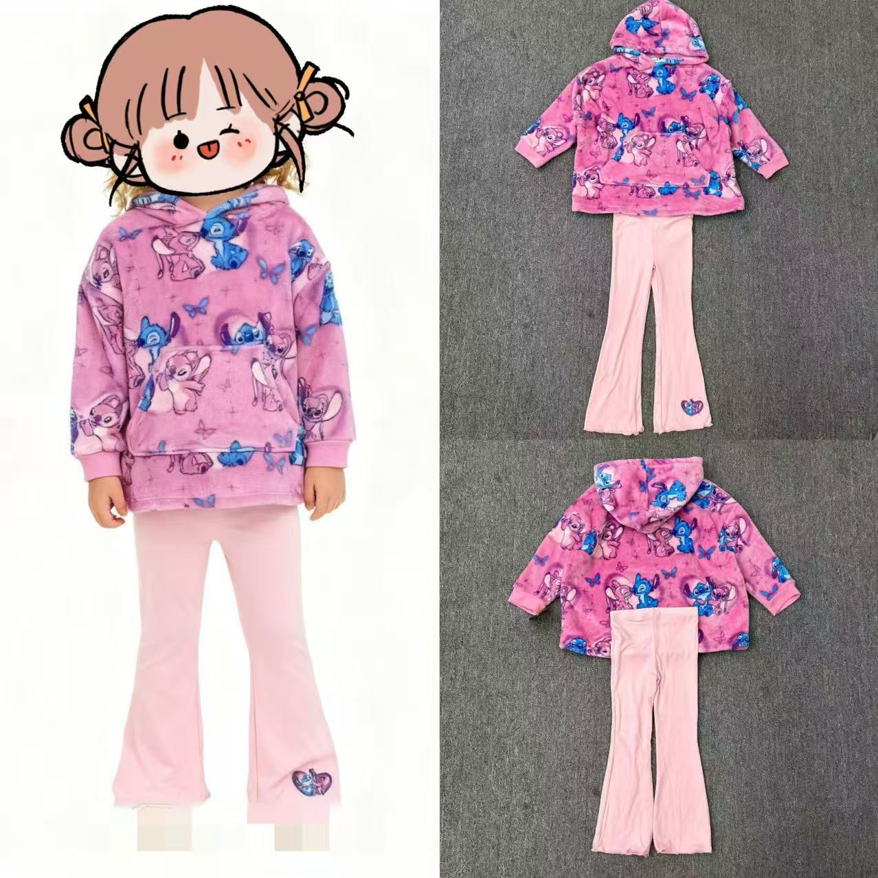 外单秋冬家居睡衣外穿卡通珊瑚绒卫衣绒衫毛毛衣裤子两件套套装