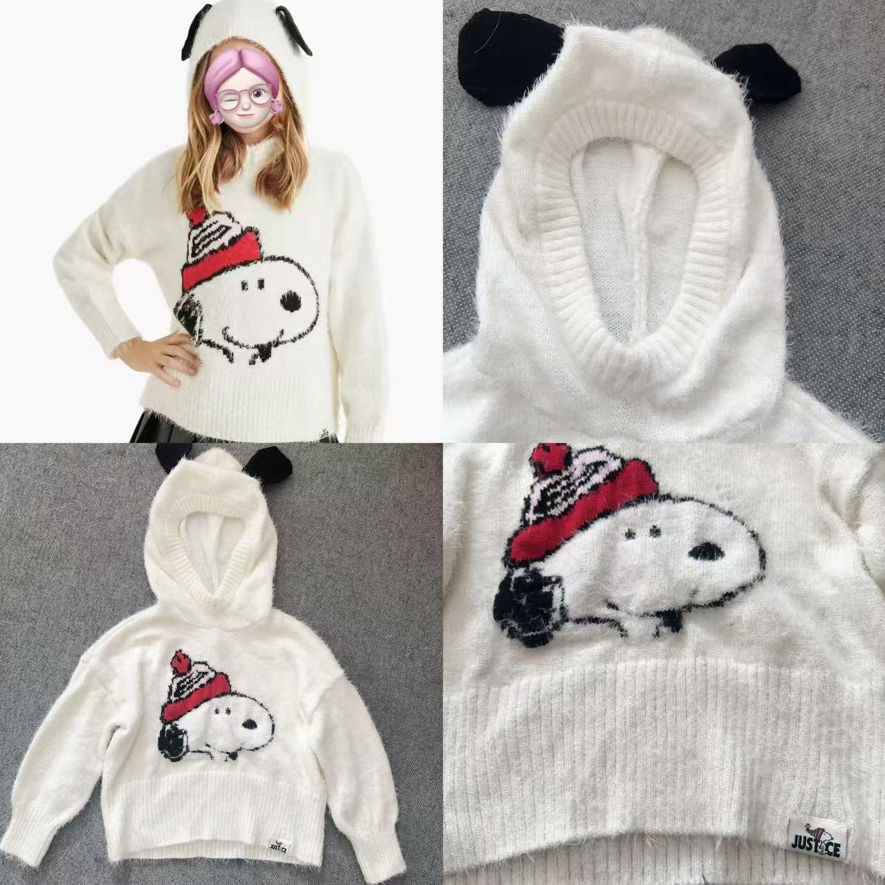 外单女童5-18卡通时尚连帽帽子带耳朵造型时尚可爱款套头卫衣毛衣