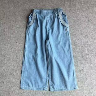 110 160水洗棉牛仔裤 裤 外单女童夏季 子 长裤 新款 直通裤 时尚 阔腿裤