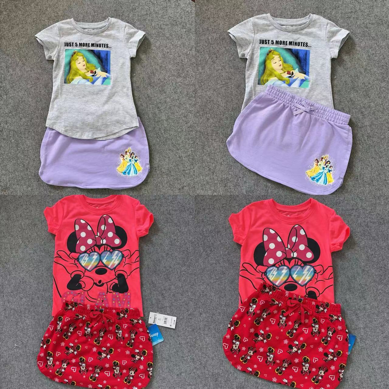 超美外单女童夏款4-12岁卡通公主款米妮套装短袖上衣T恤裤裙裙子