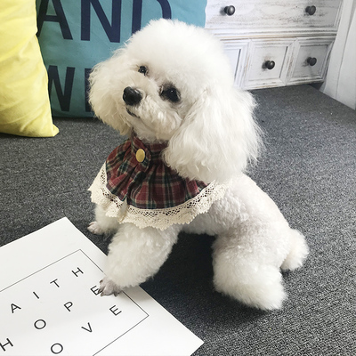 宠物三角巾狗狗饰品猫咪三角巾格子时尚雷丝边小围脖