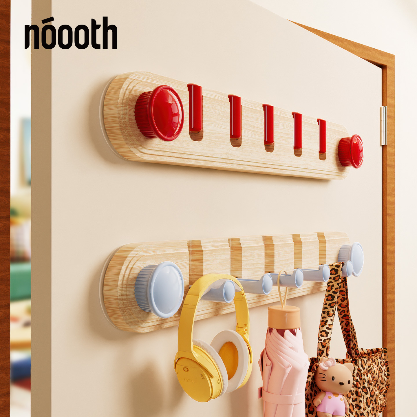 木纹吸盘挂钩一排免打孔强力承重