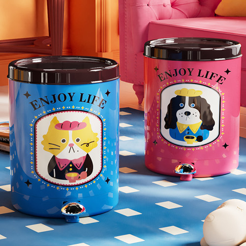 诺室脚踩垃圾桶带盖家用客厅卧室复古猫大容量纸篓厨房脚踏垃圾筒