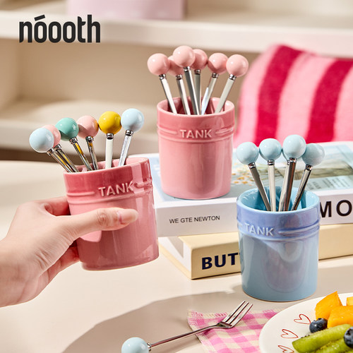 诺室水果叉套装家用轻奢高级感甜品叉子收纳罐儿童不锈钢水果签