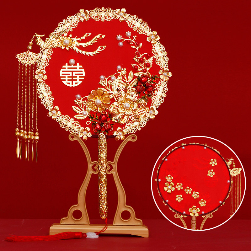 고대 팬 중국 결혼식 XIUHE 신부 그룹 팬 결혼식 고급 웨딩 팬 DIY 재료 패키지 꽃다발 완성 팬